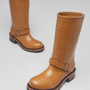 Christian Dior Beige Embossed Calfskin Leather Dior Quest Boots Size 6.5/37